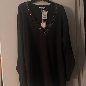 Dark Green V-Neck Tunic Sweater w/ Studded Detail. Super soft. NWT Vila Milano.